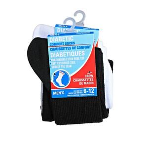 Men's 2 Pack Diabetic Crew Socks Fits Shoe Size 6-12